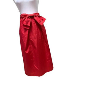 Ryu Red A-Line Midi Skirt with Tie Front